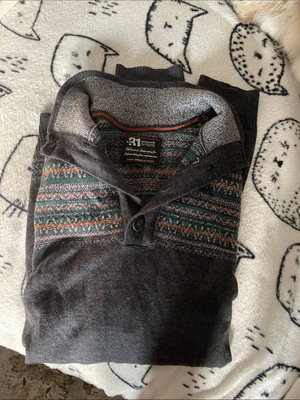 Croft & Barrow Charcoal Crewneck Sweater with Fair Isle Yoke